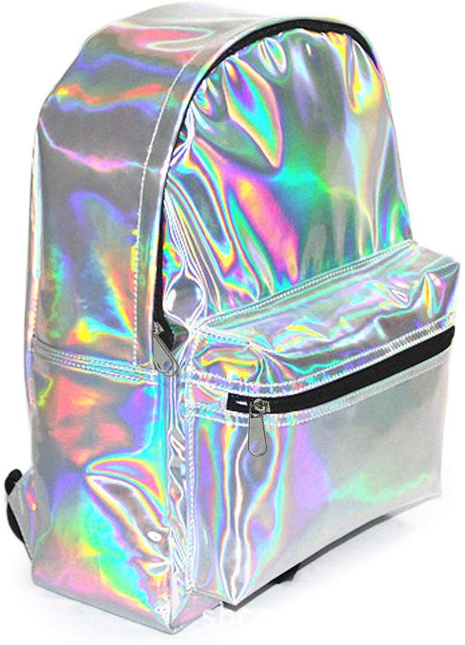 10. Zicac Silver Holographic Laser Leather Backpack for Girls
