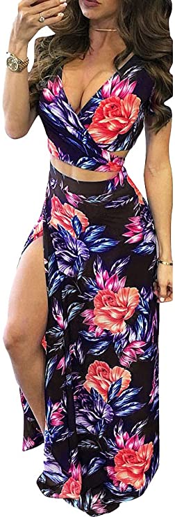 3. Aro Lora Women's Floral Printed Side Slit Maxi Dress