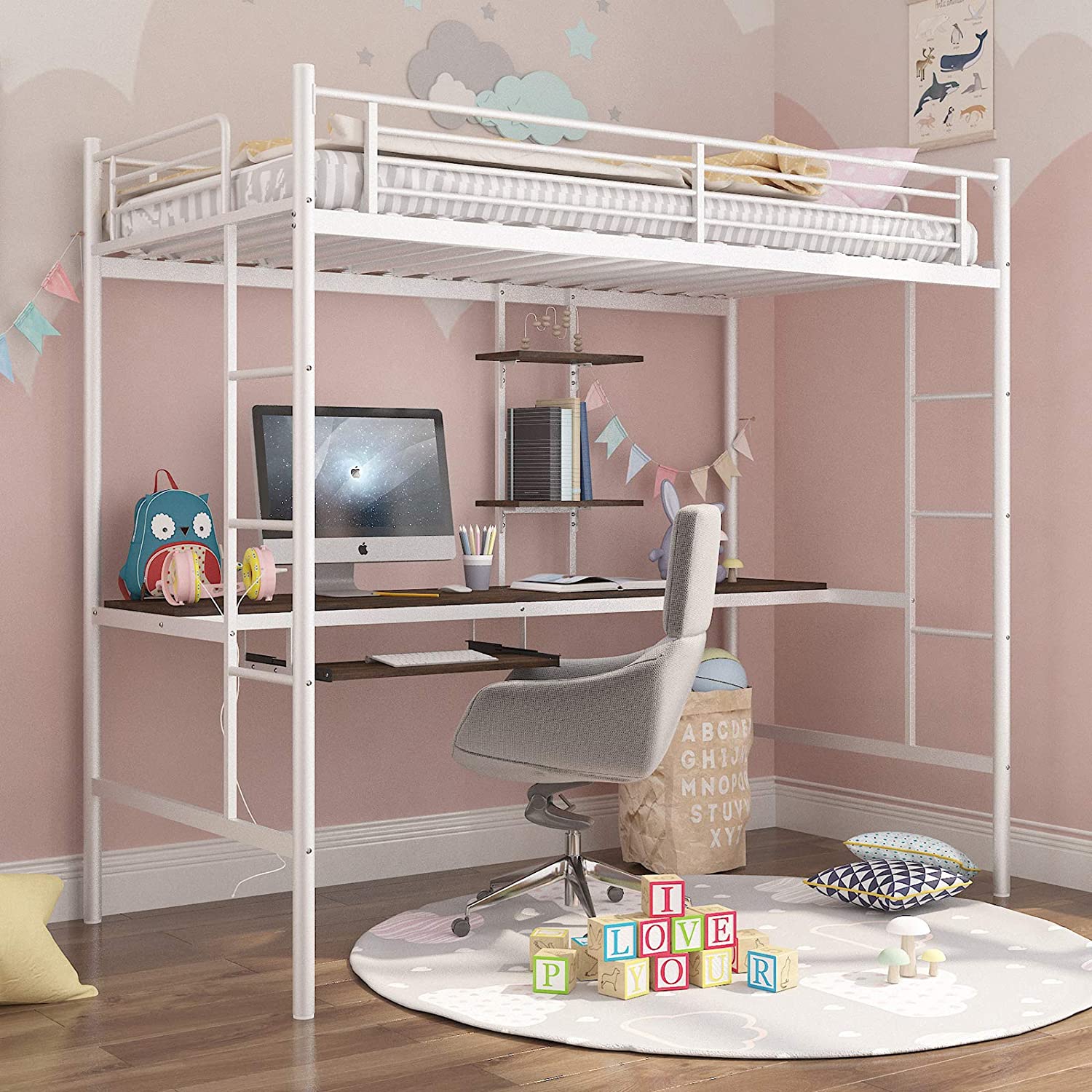 10. Mecor Metal Loft Bed with Desk