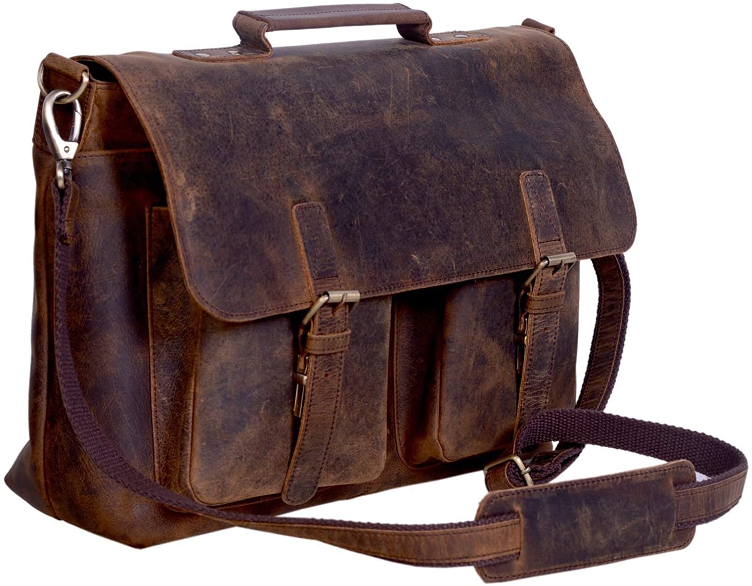 <strong>2. KomalC 16 Inch Buffalo Leather Briefcase Laptop Messenger Bag</strong>