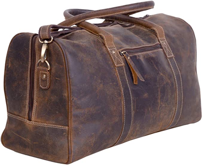 5. KomalC Leather Travel Duffel Bag