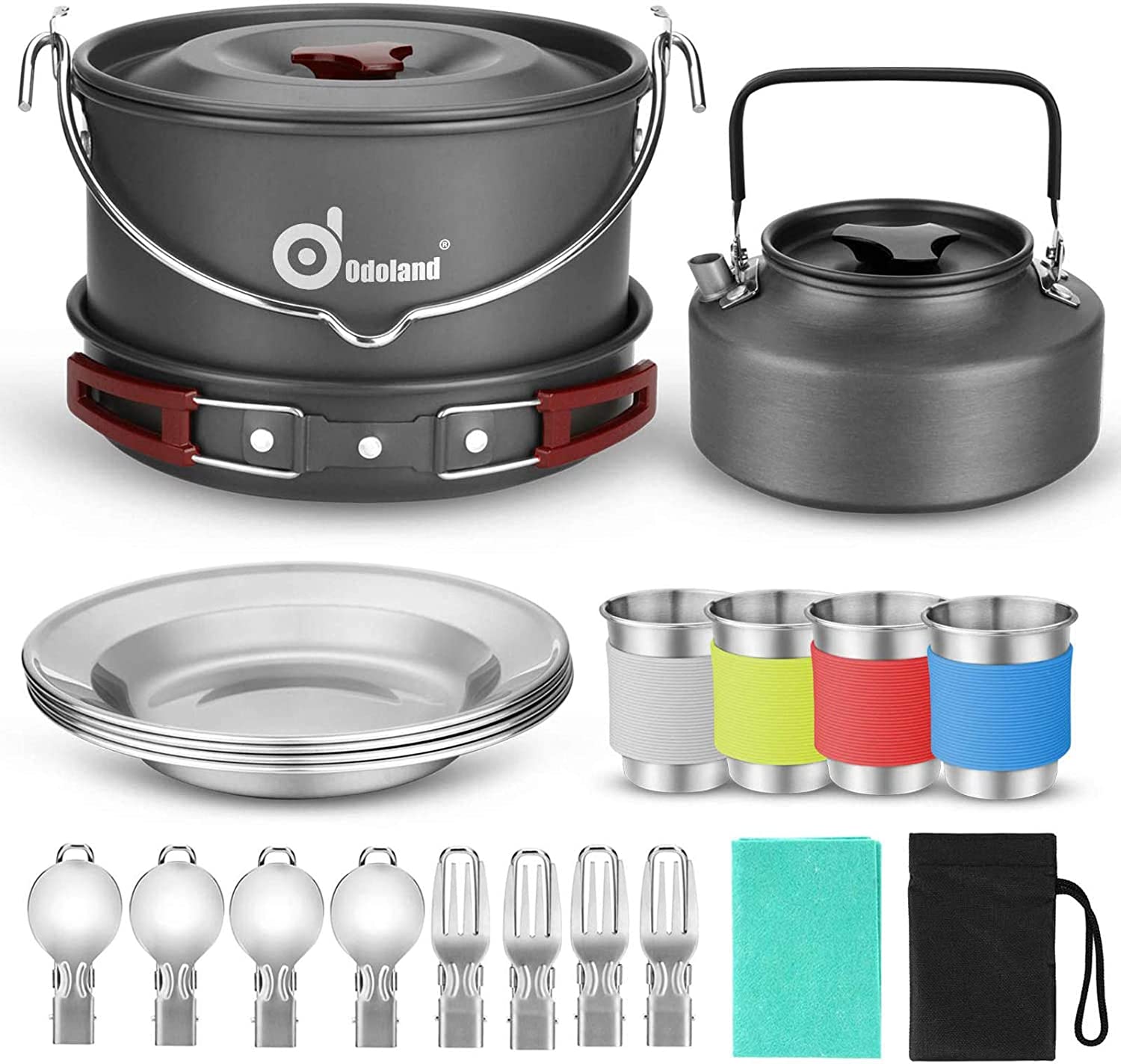 8. Odoland Camping Cookware Mess Kit