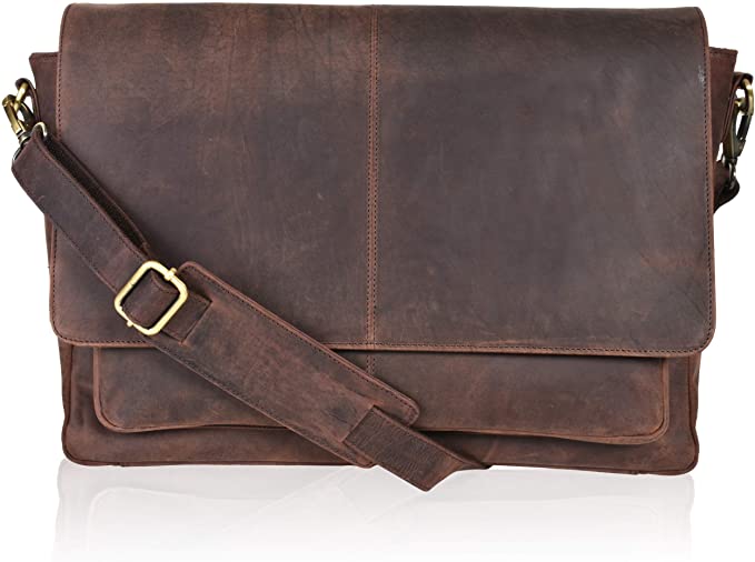 <strong>9. Leather Messenger Bag Locking Laptop Briefcase</strong>